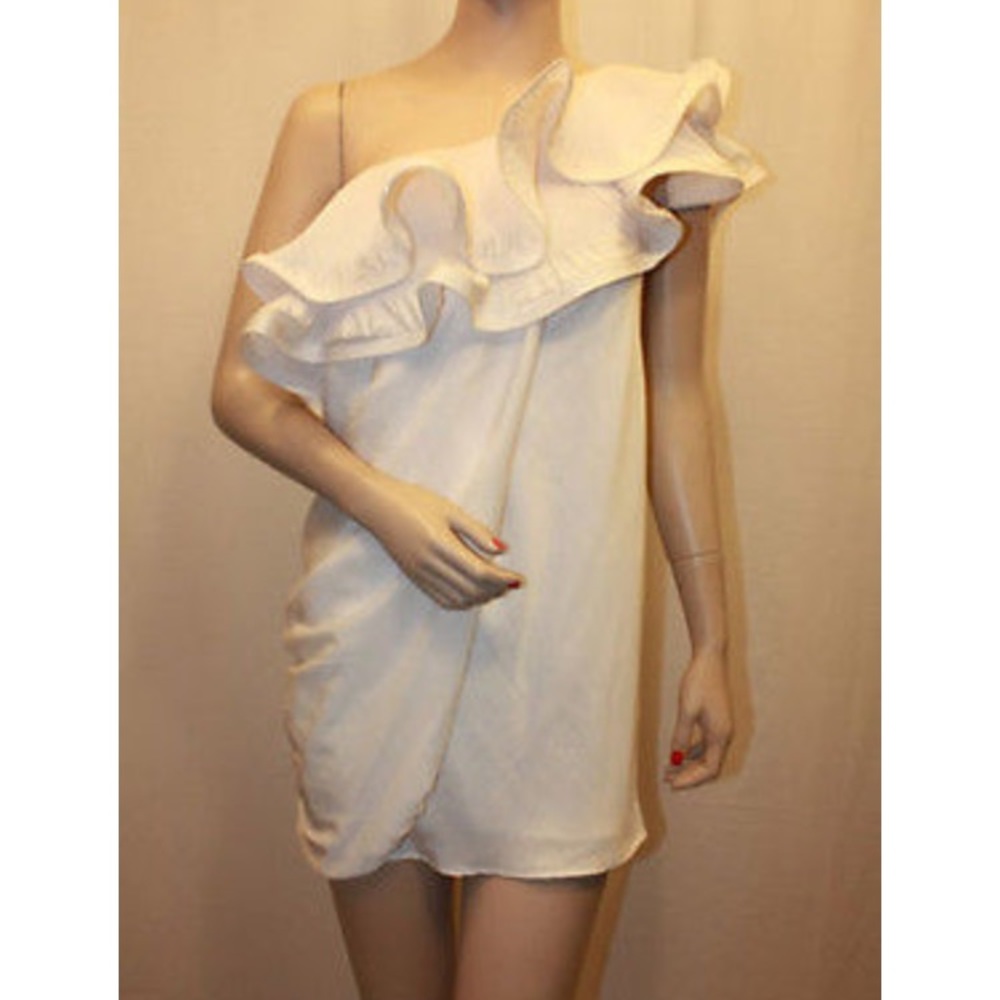 BCBGMAXAZRIA GARDENIA RUFFLE ONE SHOULDER DRESS